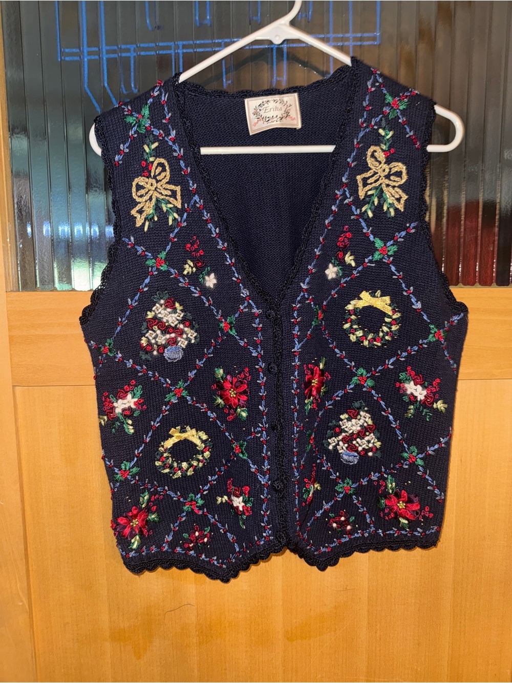 Vintage Erika Classic Womens Blac Ramie Cotton Embroidered Bow Floral Vest Sz S?